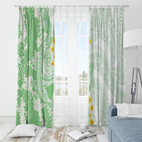 Green Hawaii Shark Tattoo Window Curtain Puakenikeni Lei Plumeria Polynesian Pattern