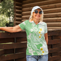 Green Hawaii Shark Tattoo Women Polo Shirt Puakenikeni Lei Plumeria Polynesian Pattern LT14 - Polynesian Pride