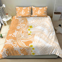 Orange Hawaii Shark Tattoo Bedding Set Puakenikeni Lei Plumeria Polynesian Pattern