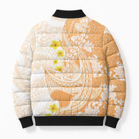 Orange Hawaii Shark Tattoo Bomber Puffer Jacket Puakenikeni Lei Plumeria Polynesian Pattern