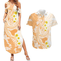 Orange Hawaii Shark Tattoo Couples Matching Summer Maxi Dress and Hawaiian Shirt Puakenikeni Lei Plumeria Polynesian Pattern LT14 Orange - Polynesian Pride