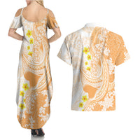 Orange Hawaii Shark Tattoo Couples Matching Summer Maxi Dress and Hawaiian Shirt Puakenikeni Lei Plumeria Polynesian Pattern LT14 - Polynesian Pride