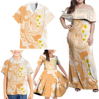 Orange Hawaii Shark Tattoo Family Matching Off Shoulder Maxi Dress and Hawaiian Shirt Puakenikeni Lei Plumeria Polynesian Pattern LT14 - Polynesian Pride