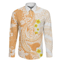 Orange Hawaii Shark Tattoo Family Matching Off Shoulder Maxi Dress and Hawaiian Shirt Puakenikeni Lei Plumeria Polynesian Pattern LT14 Dad's Shirt - Long Sleeve Orange - Polynesian Pride