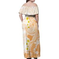 Orange Hawaii Shark Tattoo Family Matching Off Shoulder Maxi Dress and Hawaiian Shirt Puakenikeni Lei Plumeria Polynesian Pattern LT14 - Polynesian Pride