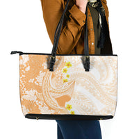 Orange Hawaii Shark Tattoo Leather Tote Bag Puakenikeni Lei Plumeria Polynesian Pattern