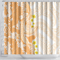 Orange Hawaii Shark Tattoo Shower Curtain Puakenikeni Lei Plumeria Polynesian Pattern