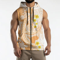 Orange Hawaii Shark Tattoo Sleeveless Zip Hoodie Puakenikeni Lei Plumeria Polynesian Pattern LT14 - Polynesian Pride