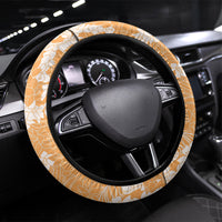 Orange Hawaii Shark Tattoo Steering Wheel Cover Puakenikeni Lei Plumeria Polynesian Pattern