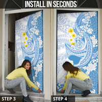 Blue Hawaii Shark Tattoo Door Cover Puakenikeni Lei Plumeria Polynesian Pattern