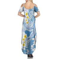 Blue Hawaii Shark Tattoo Family Matching Summer Maxi Dress and Hawaiian Shirt Puakenikeni Lei Plumeria Polynesian Pattern LT14 - Polynesian Pride