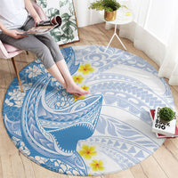 Blue Hawaii Shark Tattoo Round Carpet Puakenikeni Lei Plumeria Polynesian Pattern