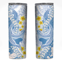 Blue Hawaii Shark Tattoo Skinny Tumbler Puakenikeni Lei Plumeria Polynesian Pattern LT14 Blue - Polynesian Pride