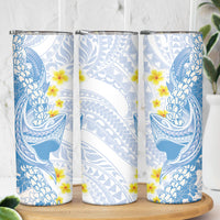 Blue Hawaii Shark Tattoo Skinny Tumbler Puakenikeni Lei Plumeria Polynesian Pattern LT14 - Polynesian Pride