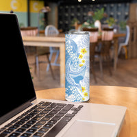 Blue Hawaii Shark Tattoo Skinny Tumbler Puakenikeni Lei Plumeria Polynesian Pattern LT14 - Polynesian Pride