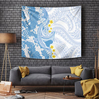 Blue Hawaii Shark Tattoo Tapestry Puakenikeni Lei Plumeria Polynesian Pattern