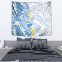 Blue Hawaii Shark Tattoo Tapestry Puakenikeni Lei Plumeria Polynesian Pattern