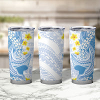 Blue Hawaii Shark Tattoo Tumbler Cup Puakenikeni Lei Plumeria Polynesian Pattern