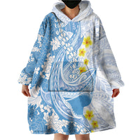 Blue Hawaii Shark Tattoo Wearable Blanket Hoodie Puakenikeni Lei Plumeria Polynesian Pattern LT14 - Polynesian Pride