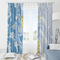 Blue Hawaii Shark Tattoo Window Curtain Puakenikeni Lei Plumeria Polynesian Pattern