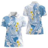 Blue Hawaii Shark Tattoo Women Polo Shirt Puakenikeni Lei Plumeria Polynesian Pattern