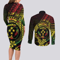 Reggae Kosrae Liberation Day Couples Matching Long Sleeve Bodycon Dress and Long Sleeve Button Shirt September 8 Polynesian Tattoo - Polynesian Pride