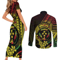 Reggae Kosrae Liberation Day Couples Matching Short Sleeve Bodycon Dress and Long Sleeve Button Shirt September 8 Polynesian Tattoo - Polynesian Pride
