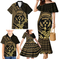 Gold Kosrae Liberation Day Family Matching Mermaid Dress and Hawaiian Shirt September 8 Polynesian Tattoo - Polynesian Pride