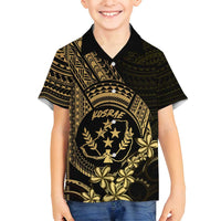 Gold Kosrae Liberation Day Family Matching Off Shoulder Maxi Dress and Hawaiian Shirt September 8 Polynesian Tattoo - Polynesian Pride