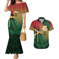 Personalised Long Live Vanuatu Independence Day Couples Matching Mermaid Dress and Hawaiian Shirt 45th Anniversary Woven Pattern - Polynesian Pride