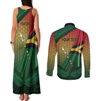 Personalised Long Live Vanuatu Independence Day Couples Matching Tank Maxi Dress and Long Sleeve Button Shirt 45th Anniversary Woven Pattern - Polynesian Pride