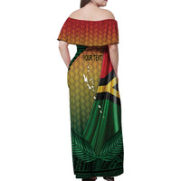 Personalised Long Live Vanuatu Independence Day Family Matching Off Shoulder Maxi Dress and Hawaiian Shirt 45th Anniversary Woven Pattern - Polynesian Pride