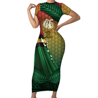 Personalised Long Live Vanuatu Independence Day Short Sleeve Bodycon Dress 46th Anniversary Woven Pattern LT14 Long Dress Reggae - Polynesian Pride