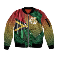 Personalised Long Live Vanuatu Independence Day Sleeve Zip Bomber Jacket 45th Anniversary Woven Pattern - Polynesian Pride
