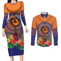 PNG New Ireland Province Couples Matching Long Sleeve Bodycon Dress and Long Sleeve Button Shirt Niu Ailan Necklace Polynesian Tattoo - Polynesian Pride
