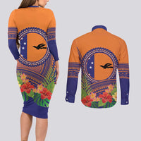 PNG New Ireland Province Couples Matching Long Sleeve Bodycon Dress and Long Sleeve Button Shirt Niu Ailan Necklace Polynesian Tattoo - Polynesian Pride
