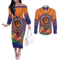 PNG New Ireland Province Couples Matching Off The Shoulder Long Sleeve Dress and Long Sleeve Button Shirt Niu Ailan Necklace Polynesian Tattoo - Polynesian Pride