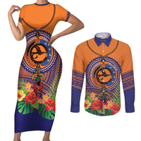 PNG New Ireland Province Couples Matching Short Sleeve Bodycon Dress and Long Sleeve Button Shirt Niu Ailan Necklace Polynesian Tattoo - Polynesian Pride
