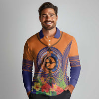 PNG New Ireland Province Long Sleeve Polo Shirt Niu Ailan Necklace Polynesian Tattoo - Polynesian Pride
