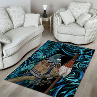 New Zealand Tui Bird Taiaha Area Rug Maori Weapon Paua Shell Mix Silver Fern