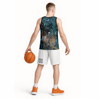 New Zealand Tui Bird Taiaha Basketball Jersey Maori Weapon Paua Shell Mix Silver Fern