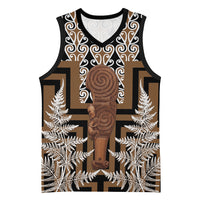 Wahaika New Zealand Basketball Jersey Maori Weapon Kowhaiwhai Fern Poutama Motifs LT14 Unisex Brown - Polynesian Pride