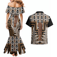 Wahaika New Zealand Couples Matching Mermaid Dress and Hawaiian Shirt Maori Weapon Kowhaiwhai Fern Poutama Motifs