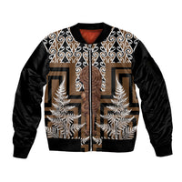 Wahaika New Zealand Sleeve Zip Bomber Jacket Maori Weapon Kowhaiwhai Fern Poutama Motifs