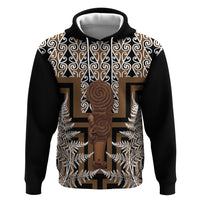 Wahaika New Zealand Zip Hoodie Maori Weapon Kowhaiwhai Fern Poutama Motifs LT14 Pullover Hoodie Brown - Polynesian Pride