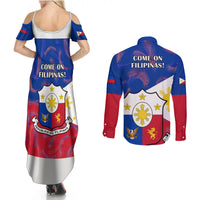 Philippines Football Couples Matching Summer Maxi Dress and Long Sleeve Button Shirts 2023 World Cup Go Filipinas Feather Flag Version LT14 - Polynesian Pride