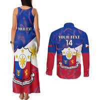 Custom Philippines Football Couples Matching Tank Maxi Dress and Long Sleeve Button Shirts 2023 World Cup Go Filipinas Feather Flag Version LT14 - Polynesian Pride