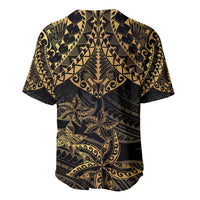 Black and Gold Polynesia Baseball Jersey Plumeria Tattoo With Polynesian Pattern LT14 - Polynesian Pride