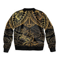 Black and Gold Polynesia Bomber Jacket Plumeria Tattoo With Polynesian Pattern