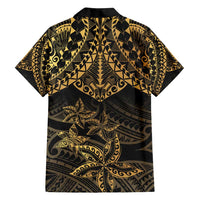 Black and Gold Polynesia Family Matching Long Sleeve Bodycon Dress and Hawaiian Shirt Plumeria Tattoo With Polynesian Pattern